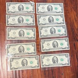Lot of 10 Sequential $2.00 Star Notes Bills 2017-A 0(contact info removed)/89 Circulated Read!