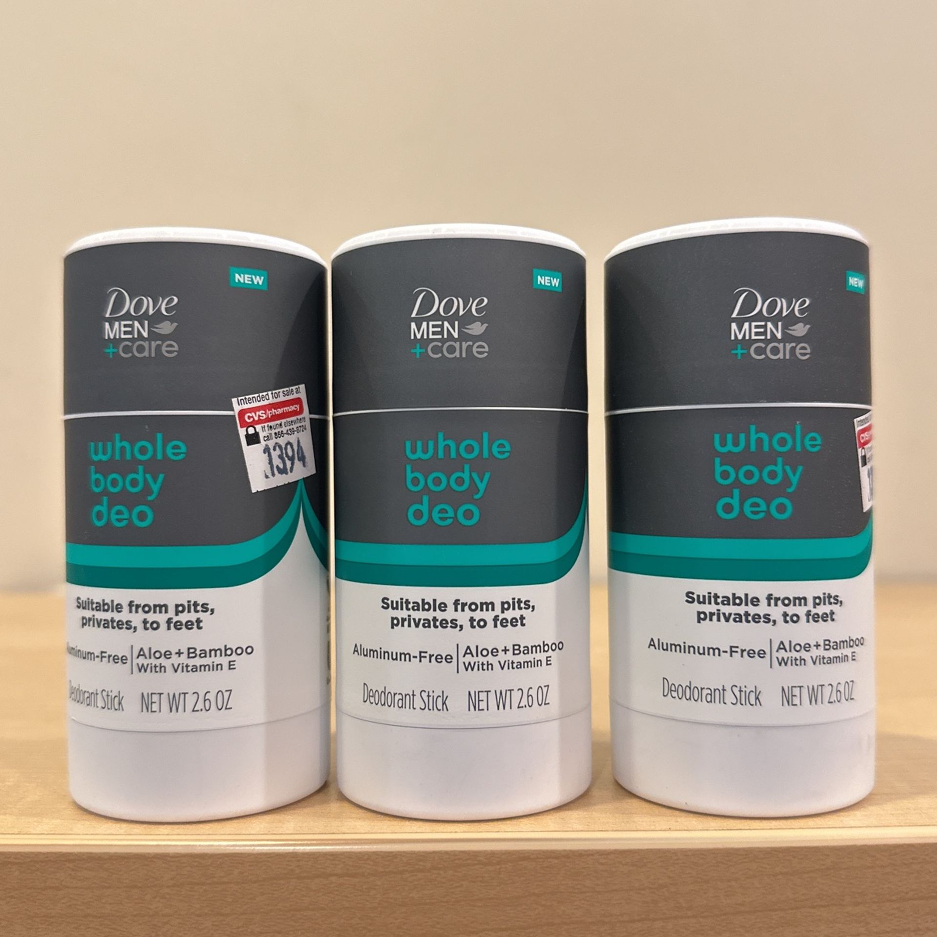 Dove Men aluminum-free whole body deodorant 2.6 oz: $5 each