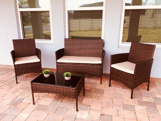 4 Pc All Weather Outdoor Patio Chair & Table Set Garden Pool Furniture FREE Shipping