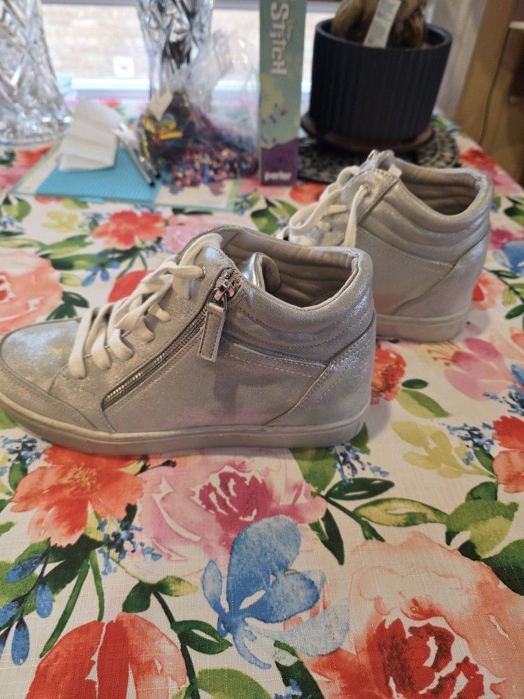 Nine West Women's High Top Hidden Wedge Sneakers, Silver