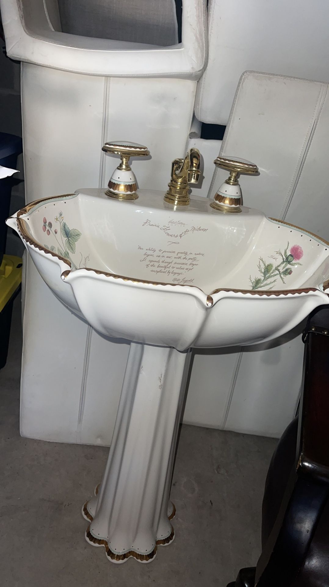 Vintage Kohler Pedestal Sink Artist Edition Prairie Flowers of the Midwest