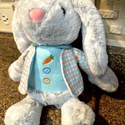 NEW cute plush gray Bunny all dressed up for Easter with shirt and plaid jacket. SEE more below.