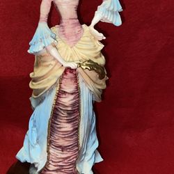 10 Inch Painted Alabaster Victorian Woman Figurine (Previously Repaired) (Reduced Price) Imported Greece