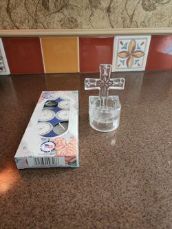 Cross Tealight candle holder w/ Tealight Candles
