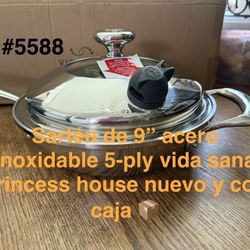 Sartén De 9” Acero Inoxidable 5-ply Vida Sana 👉 princess house todo nuevo y con caja 📦