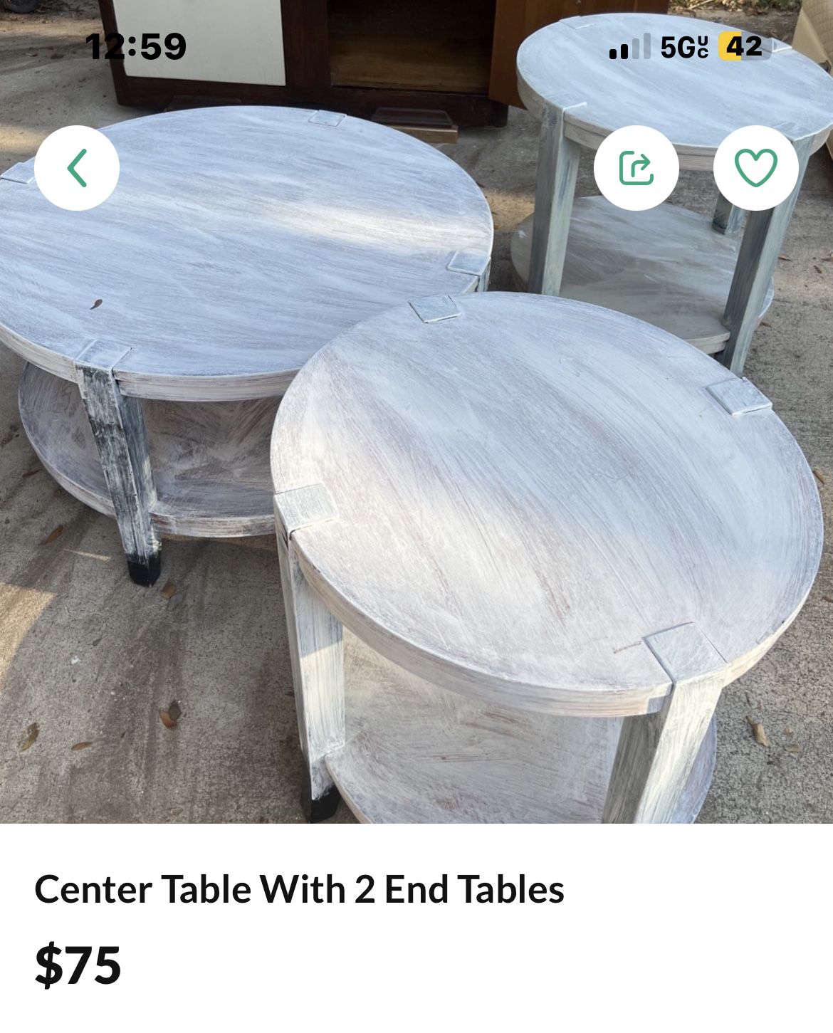 Wood Center Table With 2 End Tables 