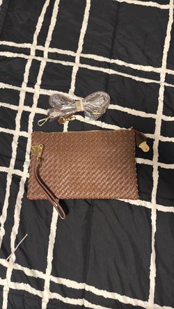 Brown Woven Leather Clutch Wristlet Bag