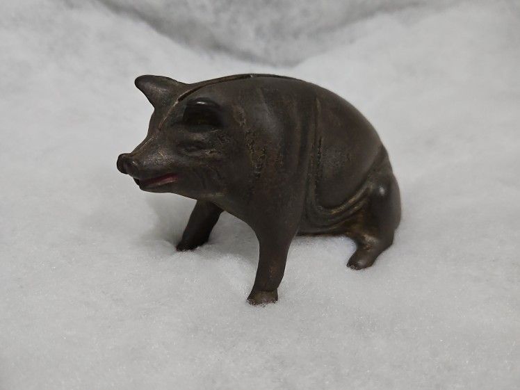 Vintage Antique Cast Metal Money Coin Trinket Safe Box Piggy Bank