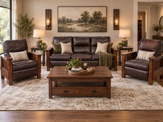 Ashley Furniture Mission Style Leather Sofa & 2 Recliners – 3 Piece Set