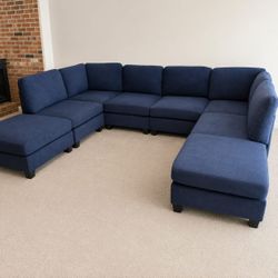 Large Navy Blue Modular Sectional Sofa