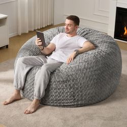Grey Bean Bag Chair with Chevron Plush Fur Cover 5FT      
