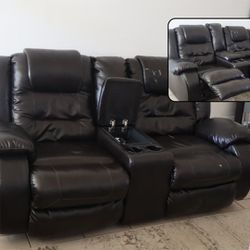 Dark brown reclinable sofa with storage and cupholders/ sofa reclinable +almacenamiento +portavaso
