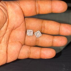 Solid Silver Square with Real Diamonds 