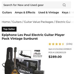 Epiphone Les Paul Electric Guitar Player Pack Vintage Sunburst