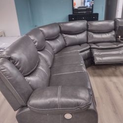 New power Sectional Sofa With Three Power Recliners On Sale Now Don't Miss