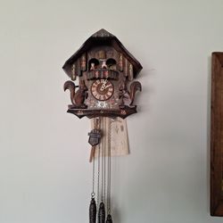 Vintage Black Forest Cuckoo Clock With Dancers & Pinecone Weights
