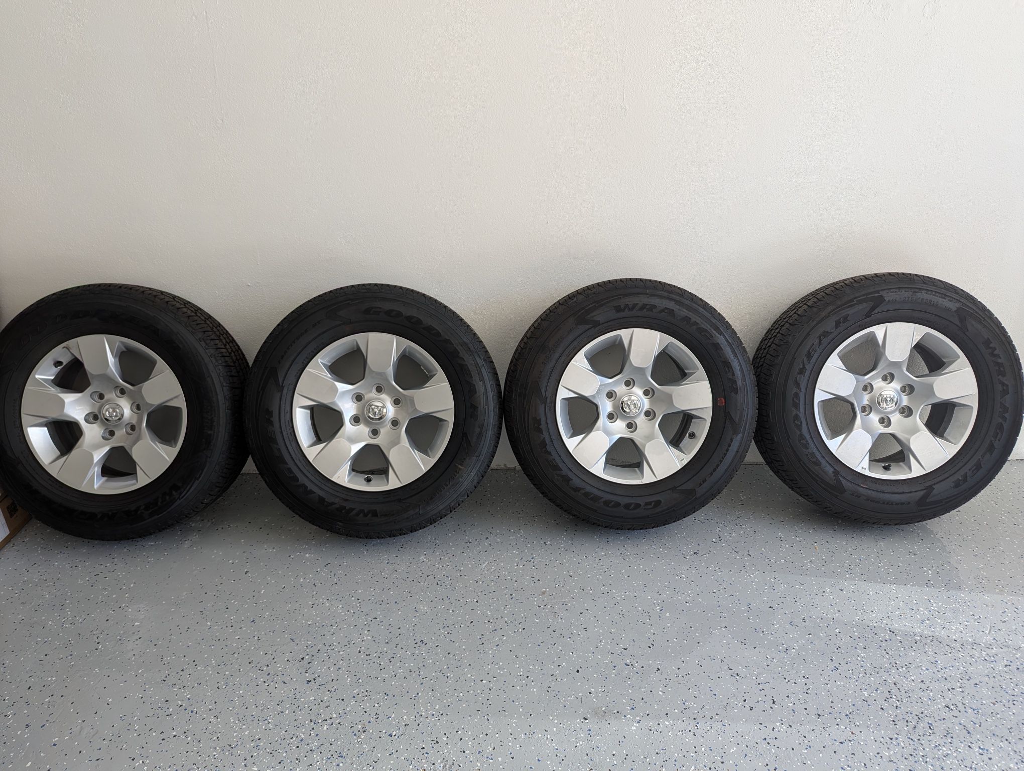 Brand new 2025 Ram 6 Lug Rims With New 225/65R18 Goodyear Wrangler