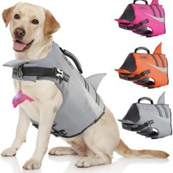 Dog Life Jacket - Pet Safety Vest with Reflective Stripes for Swimming and Boating, X-Large Shark Float Coat and Preserver for Small,Medium,and Large 