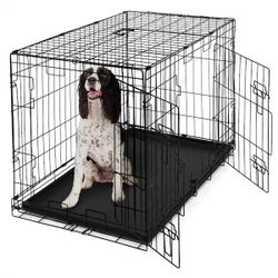 36” Large Black Wire Dog Crate with Tray
