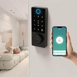 Smart Lock for Front Door,5-in-1 Bluetooth App Remote Control Electronic Keypad Door Lock with Keys,Zinc Alloy Keyless Entry Door Lock Deadbolt,Biome