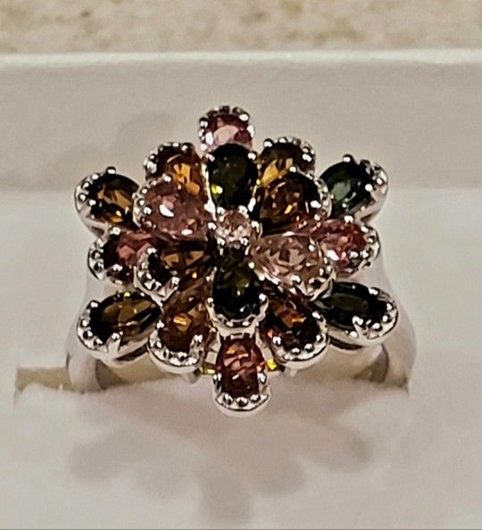 3.60ctw Brand New Genuine Multi Tourmaline Ring. Size 7.