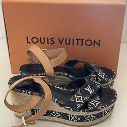 Louis Vuitton Jute Wedge Sandals Size 38 1/2