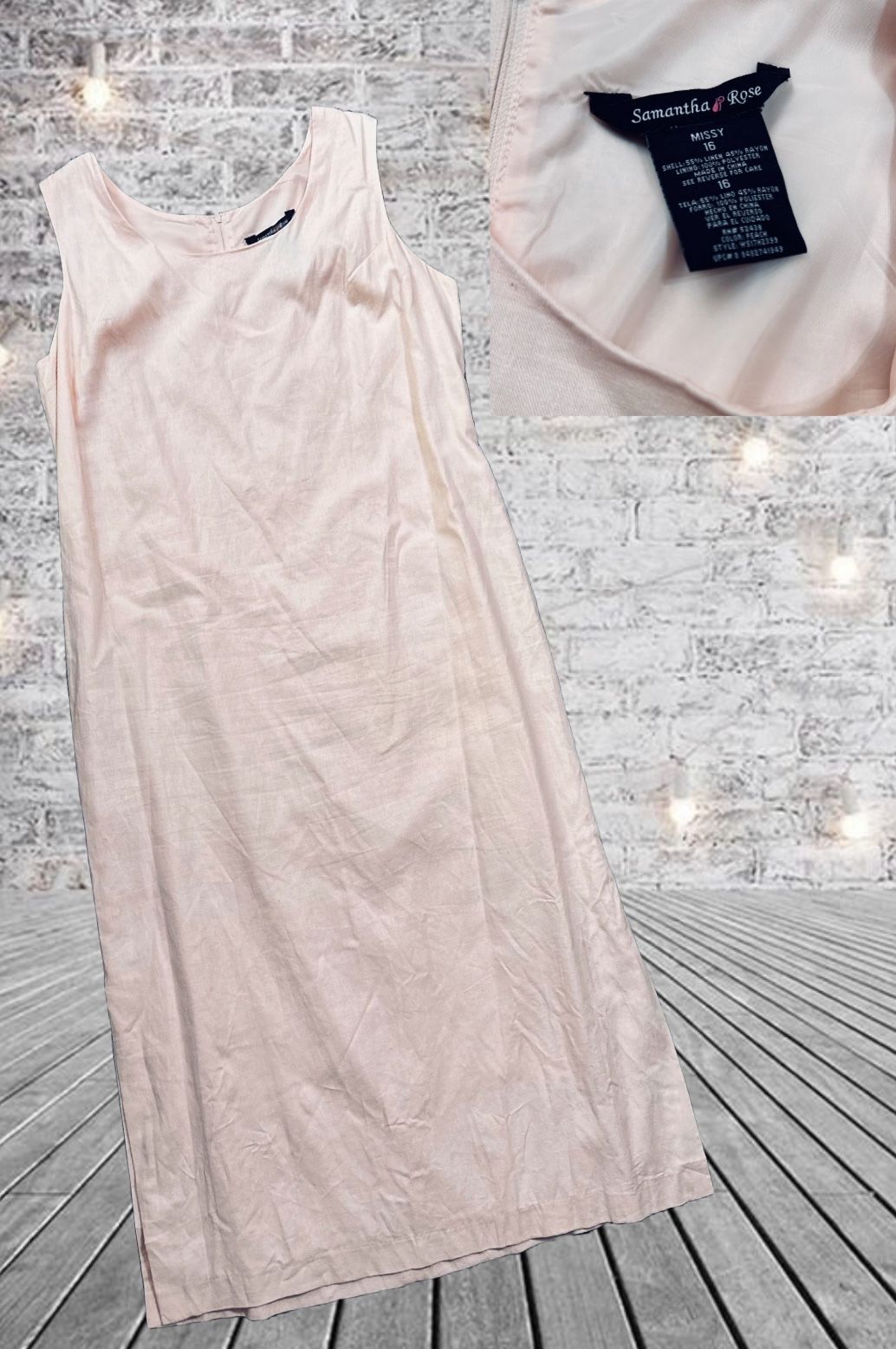 Samantha Rose Pink Linen Dress Midi Size 16 Women’s Sleeveless Lined Summer