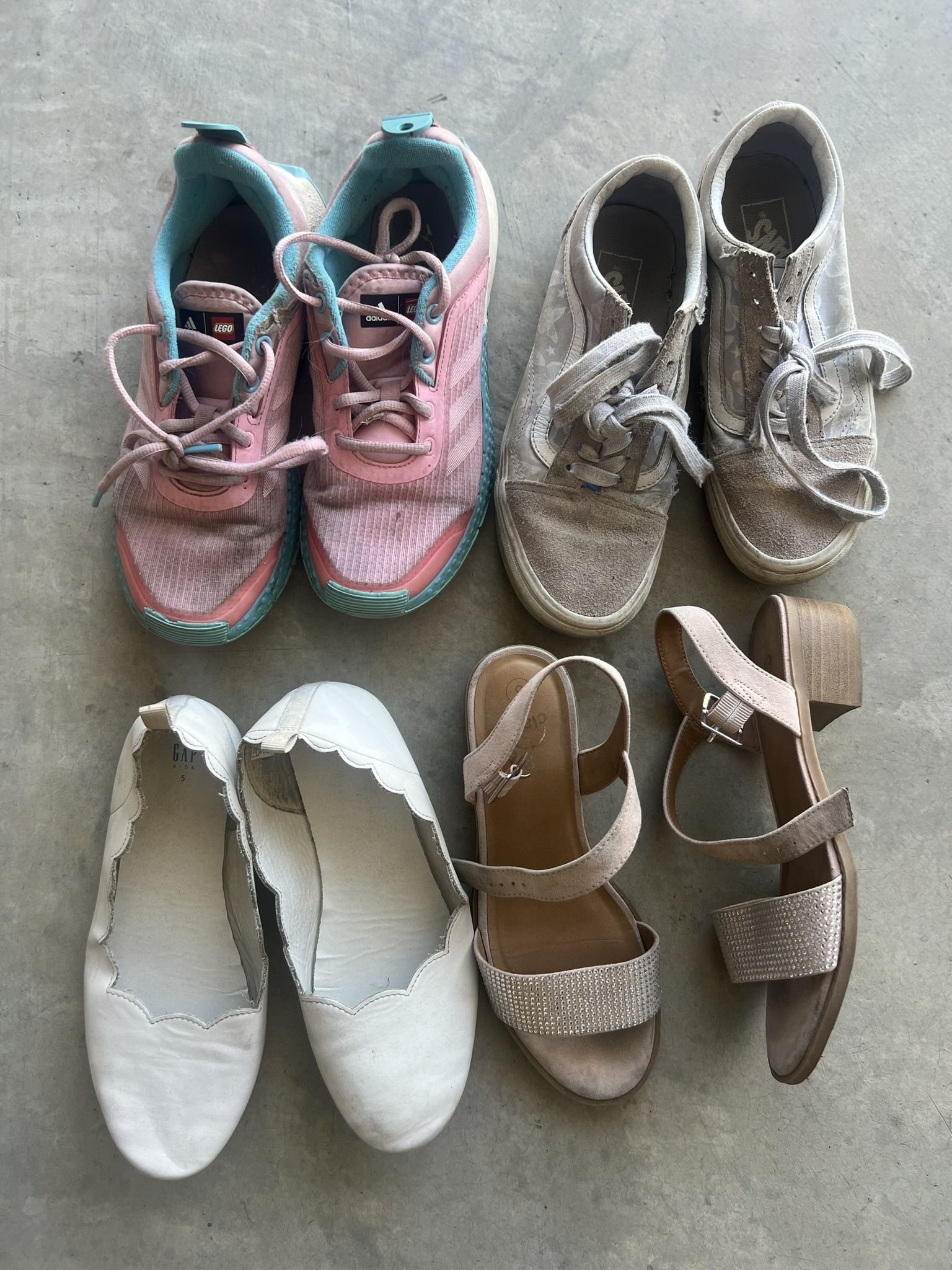 girls size 5 shoe bundle lot vans old school purple butterfly lego pink adidas gap scallop heels