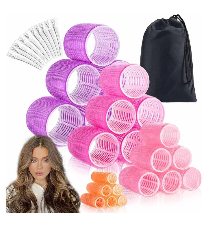 New EHBELIF Jumbo Hair Rollers Set with Clips 34Pcs Rollers Hair Curlers Blowout Look Hair Roller