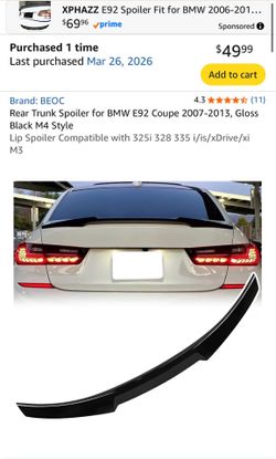 BMW E92 Gloss Black Rear Trunk Spoiler