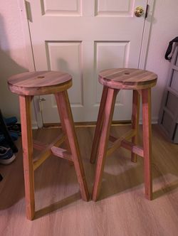 Two Wooden Bar Stools - Matching Pair
