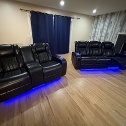 Luxury Movie Theater Style Recliner Sofas with Power Features & LED Lighting - Perfect for Home Cinema Setup!