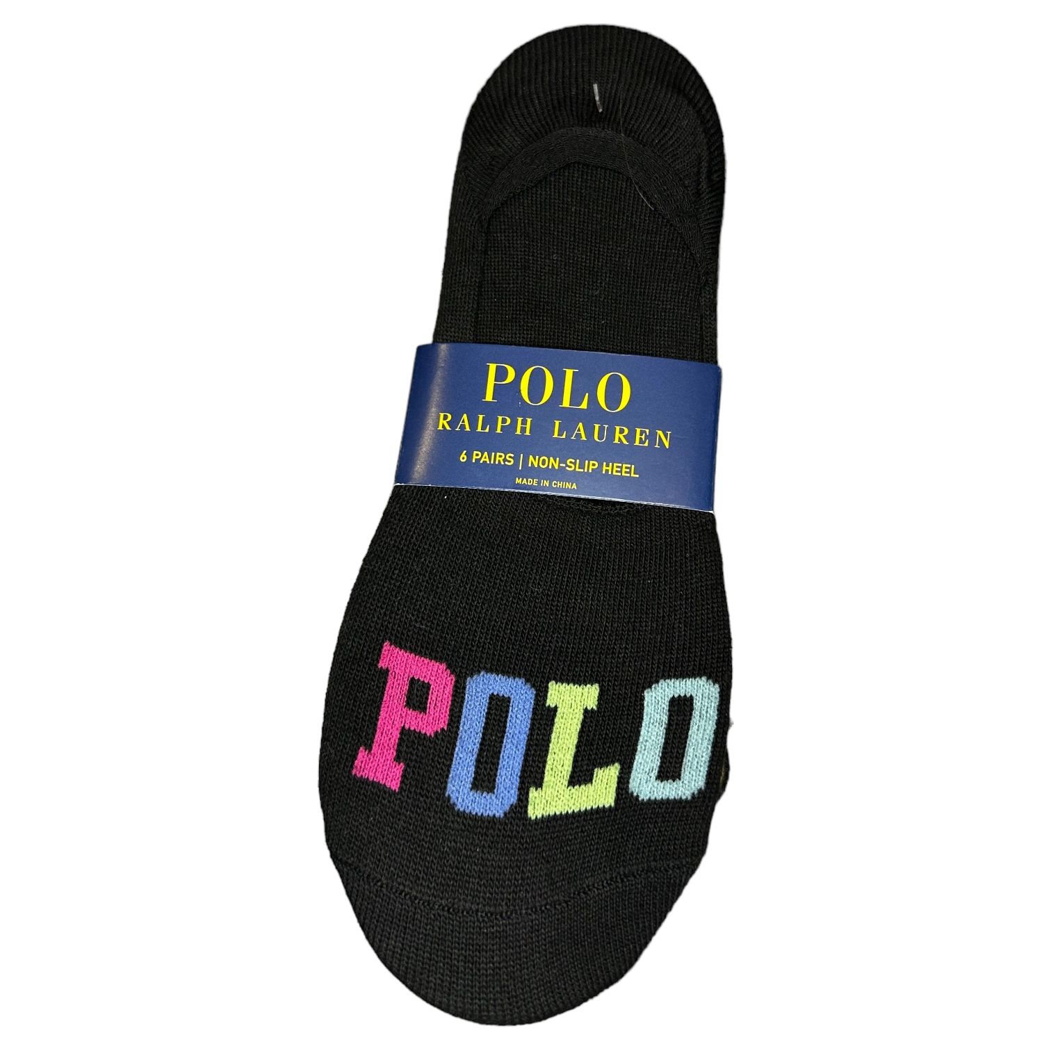 Polo by Ralph Lauren Women's Black Socks with Rainbow Logo | 6 Pairs, Non-Slip Heel