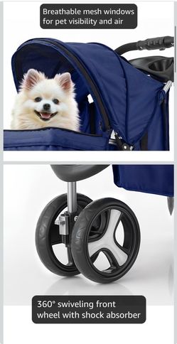 Navy Blue Pet Stroller with Mesh Windows