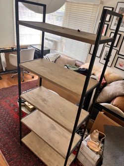 72” 5 Shelf Ladder Bookshelf - Black Metal/Vintage Oak