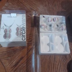 Glass Baseball Bat Decanter & 4 Circle ware Home run 4oz Glasses