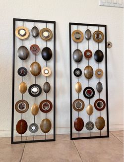 Set of two modern abstract metal wall decor panels,