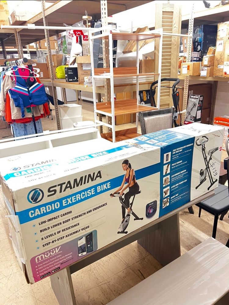 Cardio Folding Exercise Bike with Heart Rate Sensors and Extra Wide Padded Seat, New in Box