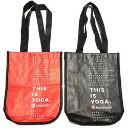 LULULEMON  2 Small Reusable Tote Bags 9” x 12” Red/White/black “this Is Yoga”