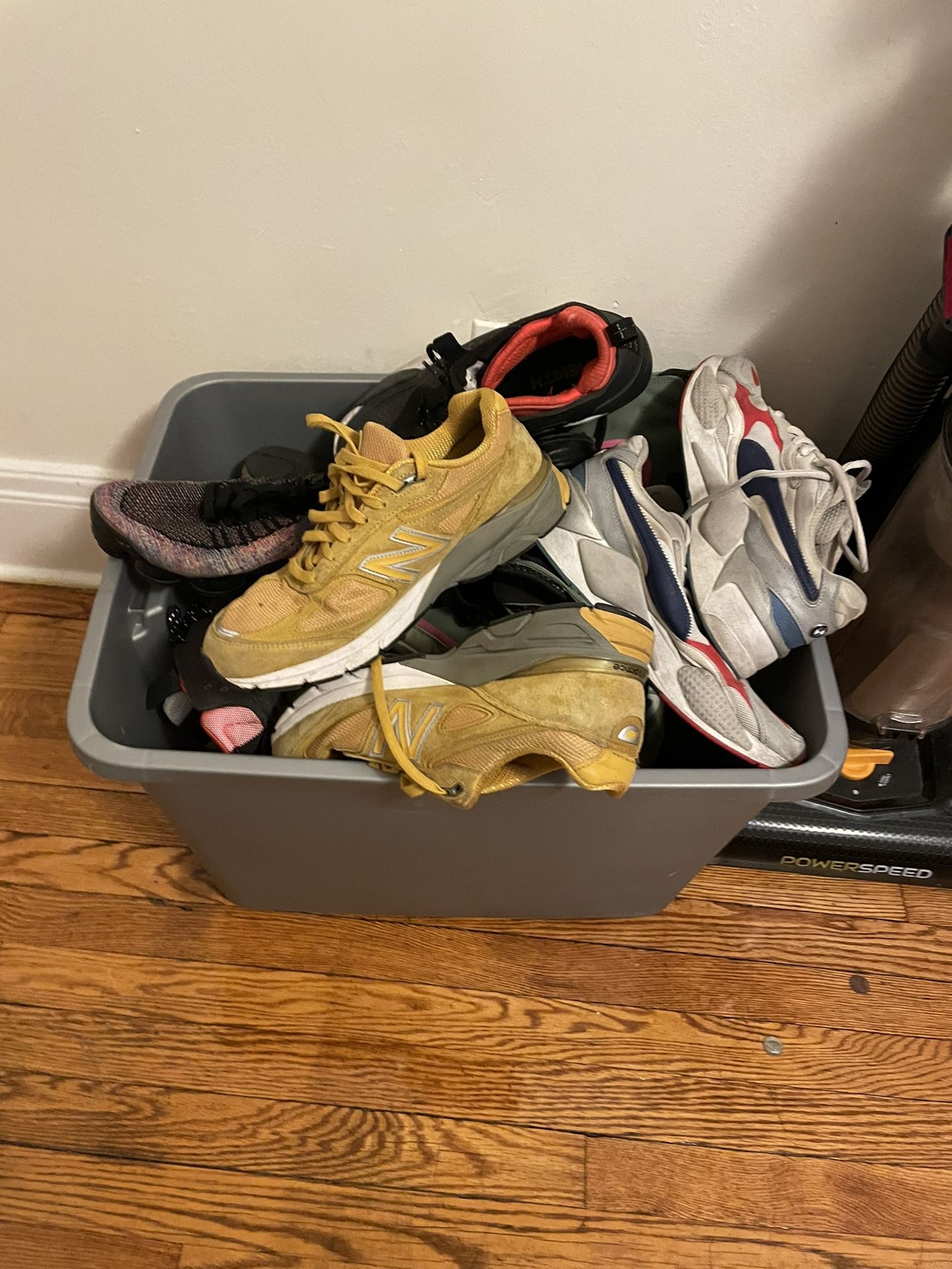 Dress Shoes, And 10 Pairs Of Sneakers, And One Pair If Nike Slippers Plus Container 