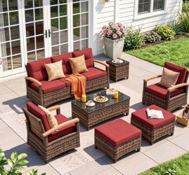 7 Pieces Patio Furniture Sets,Wicker Patio Conversation Sets