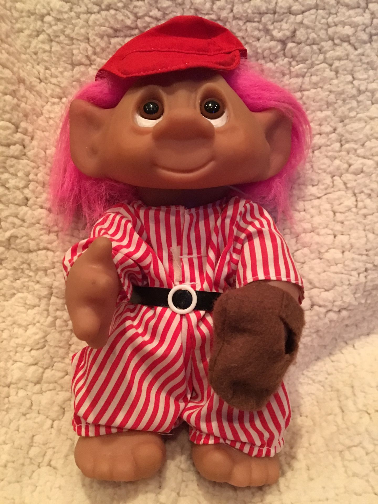 Vintage Thomas Dam 1977 Pink Haired Baseball Rookie 9" Troll Doll Made in Denmark $48-