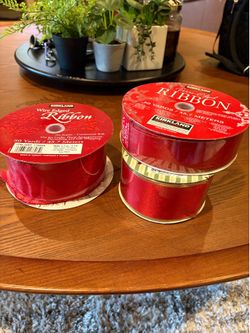 Set of 3 large spools of red ribbon
