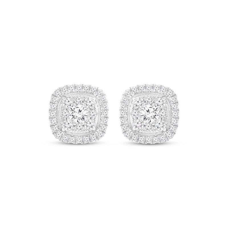 Multi-Diamond Cushion Frame Stud Earrings 1/2 ct tw 14K White Gold
