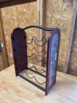 Vintage-Style 12-Bottle Wood & Metal Wine Rack – Excellent Condition