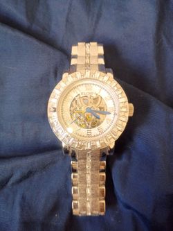 Mens Silvertone Watch | Two Tone Elgin | Skeleton