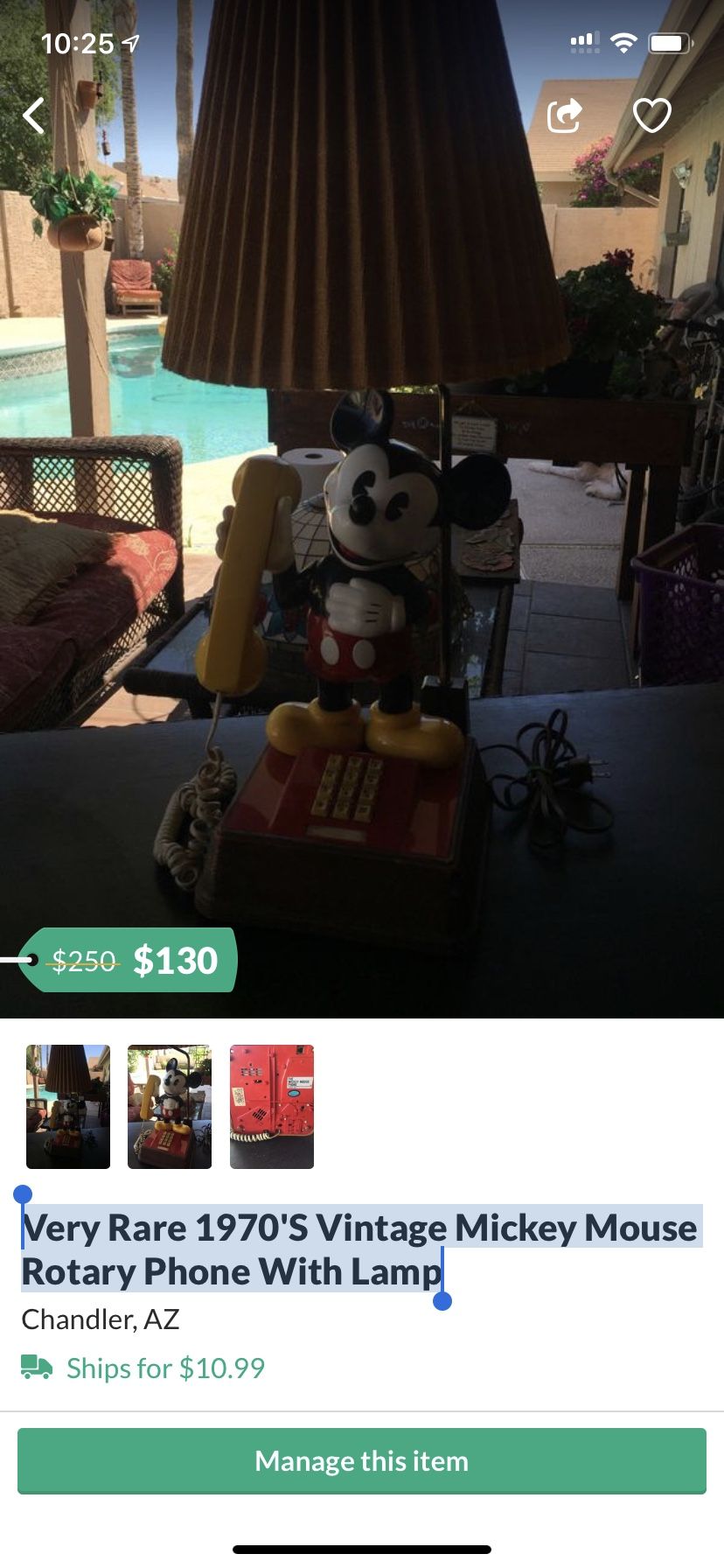 Very Rare 1970'S Vintage Mickey Mouse Rotary Phone With Lamp