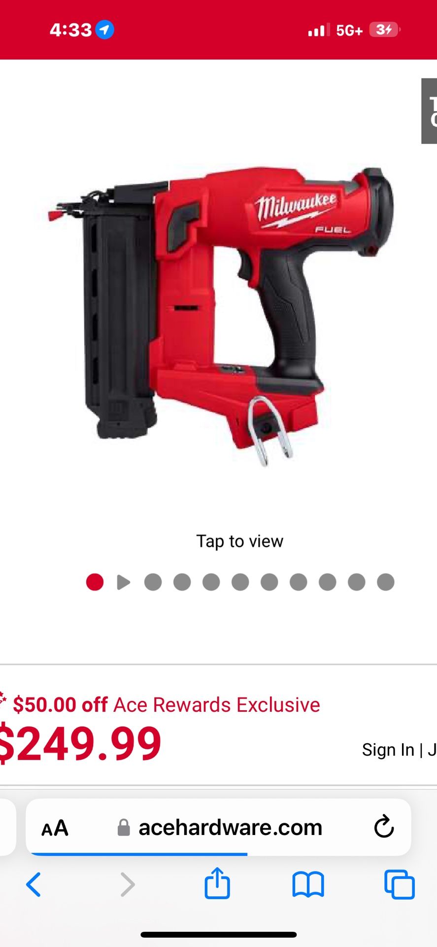 Milwaukee 18 Gauge Brad  Nailer 