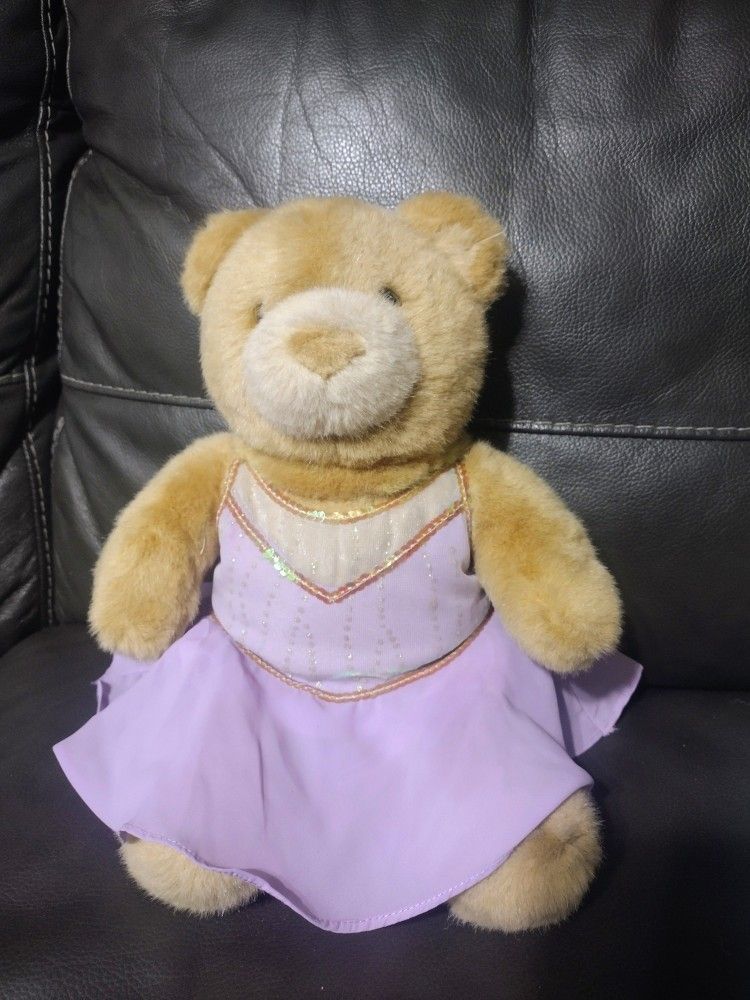 Vintage Brown Build-A-Bear Bear With Purple Ballerina Dress