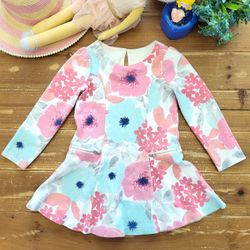 4T TURQUOISE & PINK FLORAL KNIT FLAIR LONG-SLEEVE TUNIC